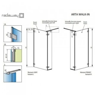 Cabina dus Walk-In Radaway Arta 100x40xH200 cm, dreapta