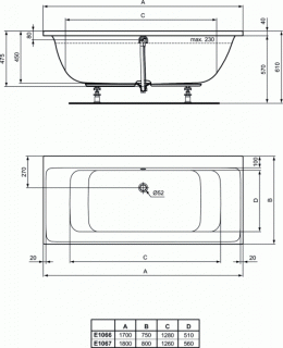 Cada Ideal Standard Connect Air 170x75xH48 cm