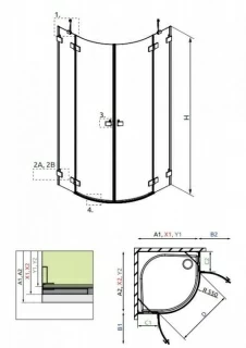 Cabina de dus semirotunda Radaway Essenza Pro White PDD 80x90xH200 cm