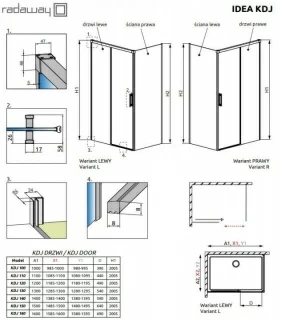 Cabina dus Radaway Idea Gold KDJ 160x100xH200 cm, usa stanga