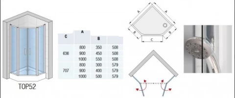 Cabina dus pentagonala SanSwiss Top-Line 90x90xH190 cm