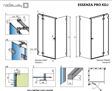Cabina dus Radaway Essenza Pro Gold KDJ 120x70xH200 cm, dreapta
