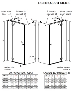 Cabina dus Radaway Essenza Pro Gold KDJ+S 90x70xH200 cm, stanga