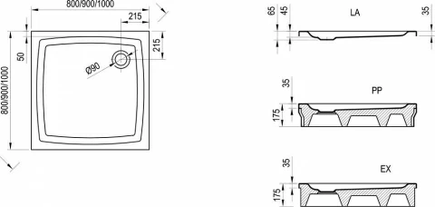 Cadita dus Ravak Galaxy Perseus EX 90x90xH3 cm, acril