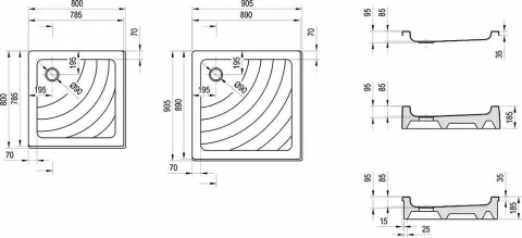 Cadita dus Ravak Kaskada Angela PU 90,5x90,5xH9 cm,acril