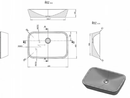 Lavoar Ravak Ceramic C 60x40xH12 cm, montaj pe blat