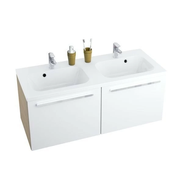Baza lavoar dublu Ravak Chrome 120x49xH47 cm, alb si stejar
