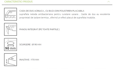 Cadita dus Radaway Siros E Compact 80x90xH17 cm stanga