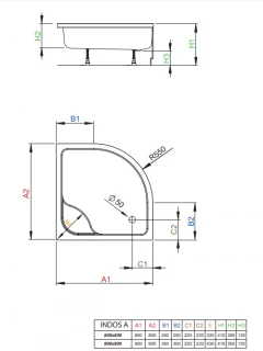 Cadita dus semirotunda Radaway Indos A 80x80xH41 cm
