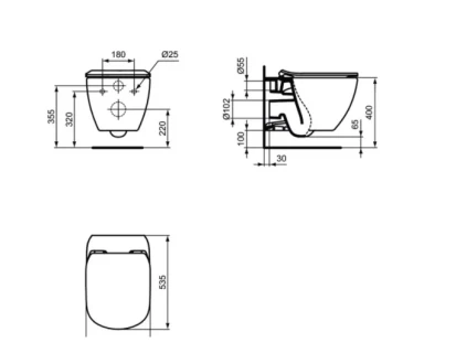Vas wc suspendat Ideal Standard Tesi Aquablade 53.5x36.5 cm cu fixare ascunsa, culoare negru-mat