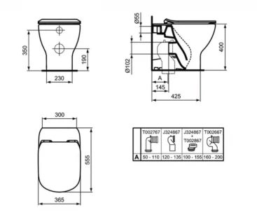 Vas wc Ideal Standard Tesi AquaBlade lipit de perete, negru mat