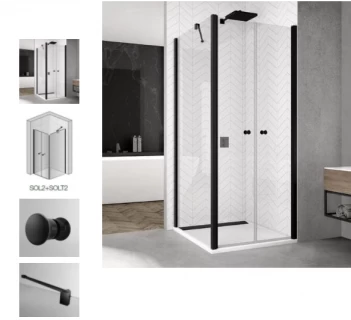 Usa de nisa batanta din 2 piese SanSwiss Solino SOL2, 80 x H200 cm, profil negru mat