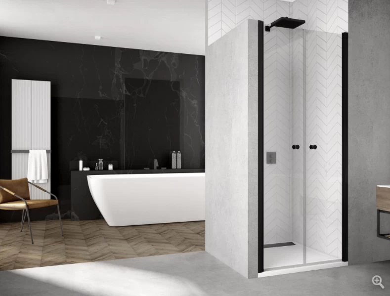 Usa de nisa batanta din 2 piese SanSwiss Solino SOL2, 90 x H200 cm, profil negru mat