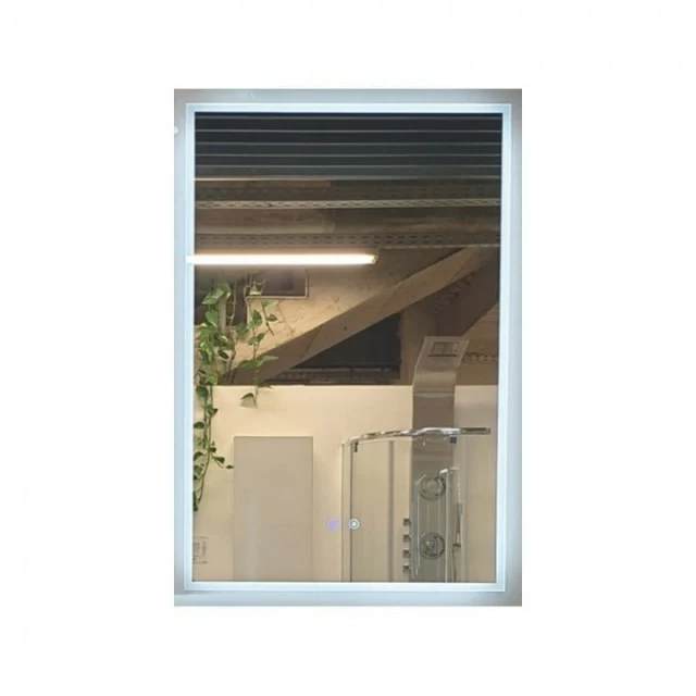Oglinda touchscreen LED 3 culori Fluminia Morris 90x60x3 cm cu dezaburire, rama aluminiu