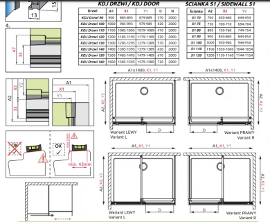 Cabina dus Radaway cu usa culisanta Furo KDJ 110x80xH200 cm, dreapta