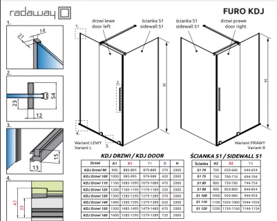 Cabina dus Radaway cu usa culisanta Furo KDJ 110x80xH200 cm, dreapta