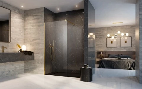Cabina dus Walk-In Radaway Modo New Gold II, auriu, 145xH200 cm