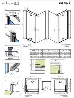 Cabina dus cu usa pliabila si perete fix Radaway Eos KDJ-B 80x100x H197 cm