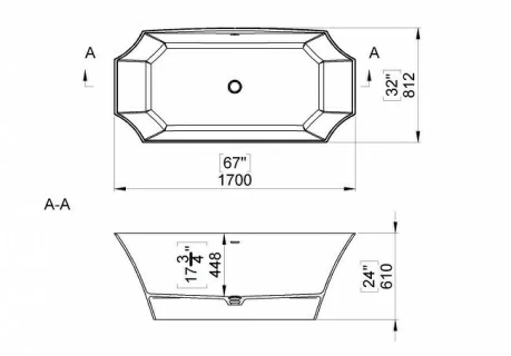 Cada freestanding Cast Marble Novara 170x81.2x61cm cu preaplin integrat