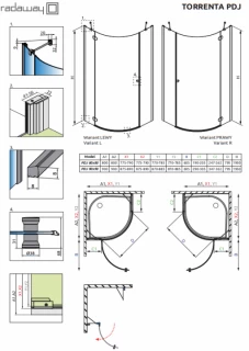 Cabina dus semirotunda Radaway Torrenta PDJ 90x90xH195 cm varianta stanga