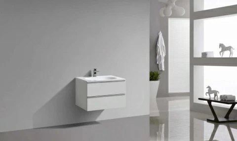 Set mobilier Kuma Annemarie 74.4X47.5xH50cm cu lavoar marmura compozita alb lucios cu 2 sertare 