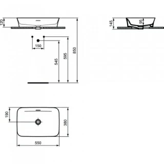 Lavoar pe blat Ideal Standard Ipalyss cu preaplin 55x38 cm, negru mat