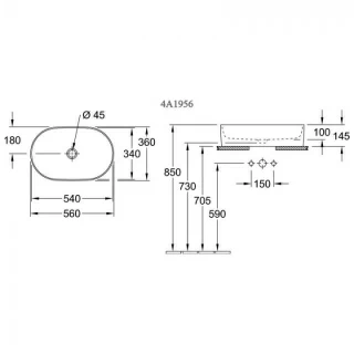 Lavoar Villeroy & Boch Collaro 56x36 cm oval, fara preaplin, cu montaj pe blat