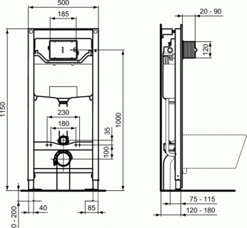 Rezervor wc cu cadru incastrat Ideal Standard Prosys 120 mm pentru clapete pneumatice
