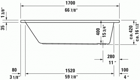 Cada acrilica Duravit D-Code 170x75 cm 