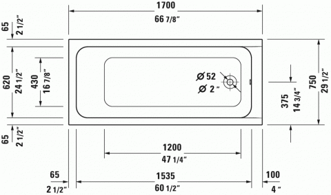 Cada acrilica Duravit D-Code 170x75 cm 