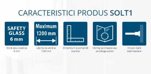 Cabina dus Walk-In SanSwiss Solino SOLT1, 100xH198,4 cm profil negru, sticla Lines