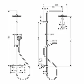 Sistem dus fix si mobil cu baterie termostat, Hansgrohe Vernis Blend crom