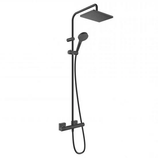 Sistem dus fix si mobil cu baterie termostat, Hansgrohe Vernis Shape, negru mat