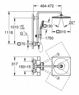 Sistem de dus Grohe Rainshower SmartActiv 310 Mono Cube
