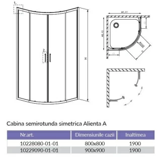 Set PROMO cabina dus Radaway Alienta A 90x90xH190 cm, sifon si cadita Tinos A Compact