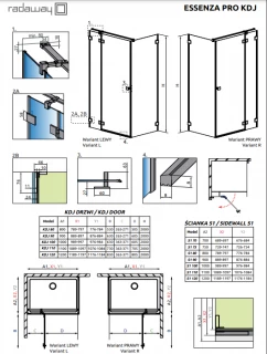 Cabina dus Radaway Essenza Pro Gold KDJ 110x90xH200 cm, dreapta