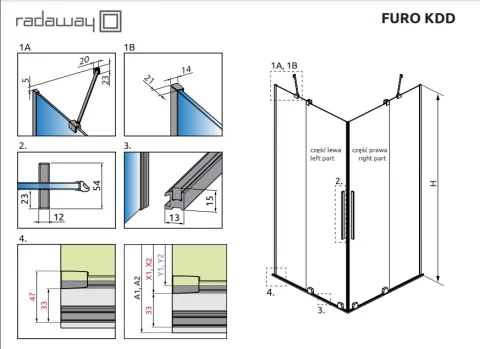 Cabina dus Radaway Furo KDD 90x90xH200 cm, auriu