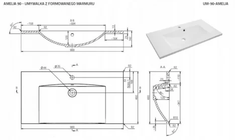 Lavoar Oristo Amelia 90x46cm 