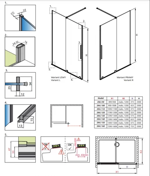 Usa de nisa Radaway Furo Gold DWJ 90xH200cm varianta stanga