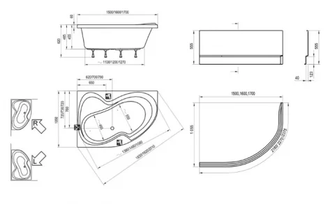 Cada asimetrica Ravak Rosa II 150x105 cm, varianta stanga