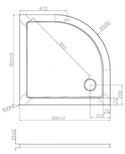 Cadita de dus semirotunda din SMC Sanotechnik, 90x90xH3,5 cm