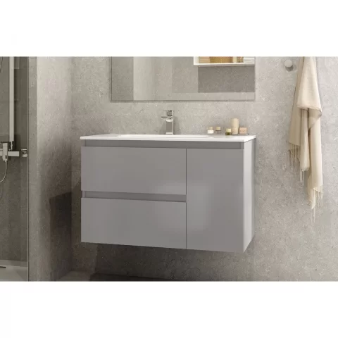 Set PROMO mobilier baza si lavoar Gala Daily 90x46 cm 2 sertare si 1 usa antracit