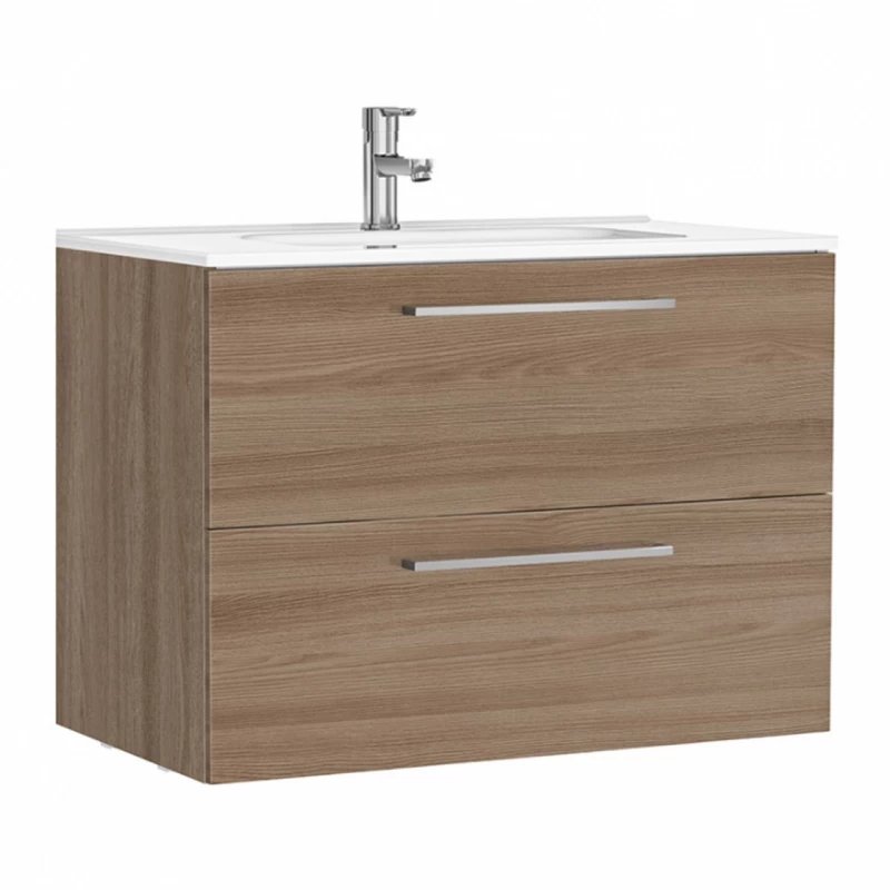 Set PROMO mobilier baza suspendat si lavoar Gala Handy 80x46 cm stejar