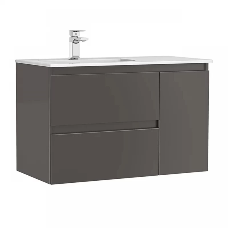 Set PROMO mobilier baza si lavoar Gala Daily 90x46 cm 2 sertare si 1 usa antracit
