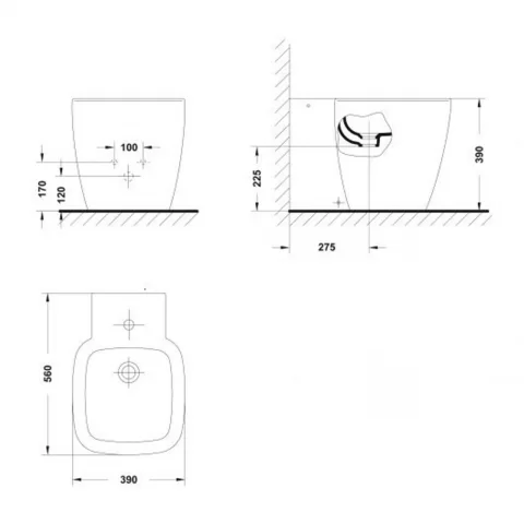 Bideu pe pardoseala Gala Universal 56x39 cm alb