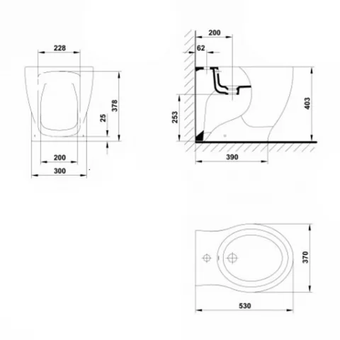 Bideu pe pardoseala Gala Klea 53x37 cm alb