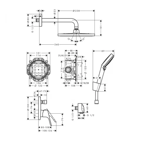 Sistem de dus incastrat Hansgrohe Crometta S crom lucios