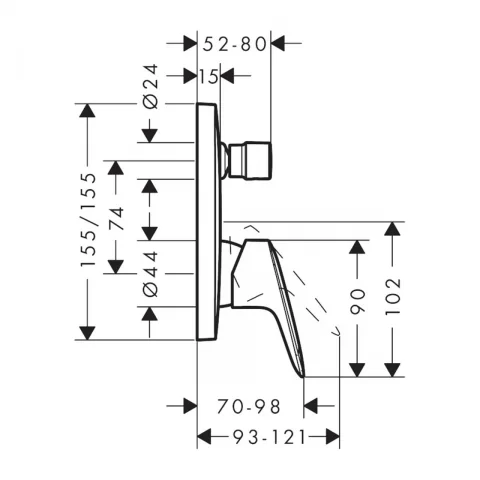 Baterie cada si dus incastrata Hansgrohe Logis negru mat monocomanda