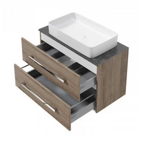 Baza lavoar suspendat Defra Granada 2 sertare 79.9x39.8 cm nuc rockford natur