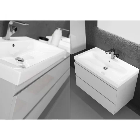 Baza lavoar suspendat Defra Como 2 sertare 59.9x40 cm gri-deschis lucios